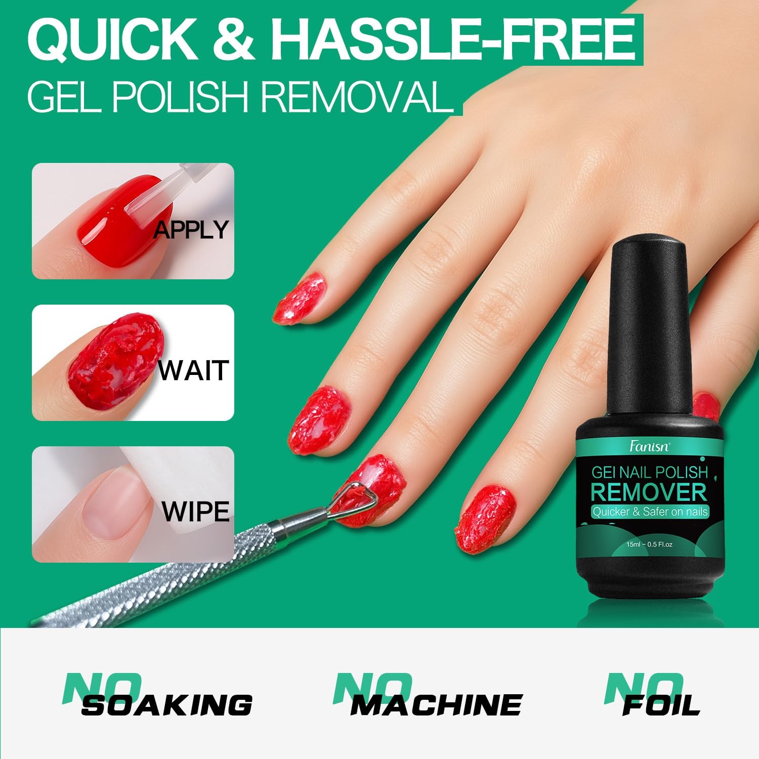 Gel Nail Polish Remover for Home Use – 3-5 Minute Quick 15 Fl Oz (Pack of 1)