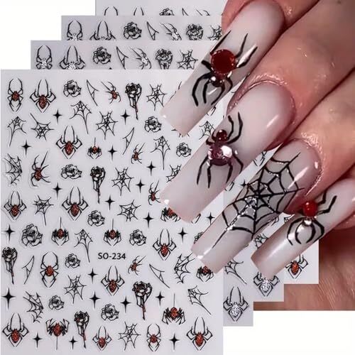 6 Sheets Halloween Nail Stickers Nail Decals Self-Adhesive Silver Glitter A7