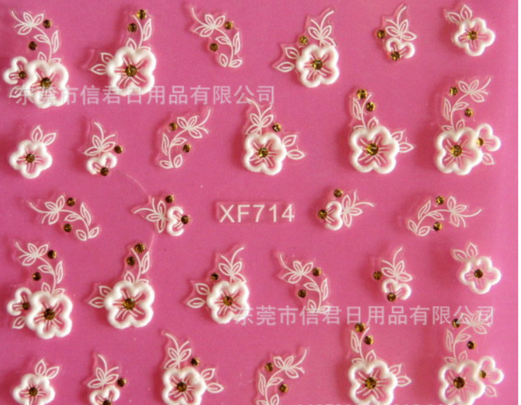 3D Nail Stickers White Lace Flowers with Gold Crystals bulk sale 10pcs
