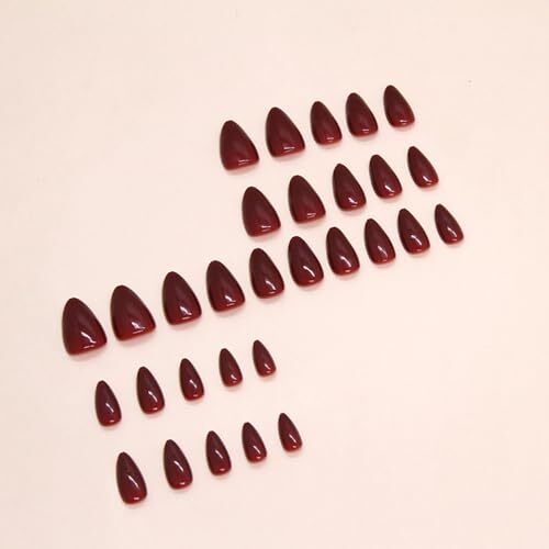 24Pcs Wine Red Press On Nails Short Oval,CEWEWP Thick Acrylic Nails Press A27