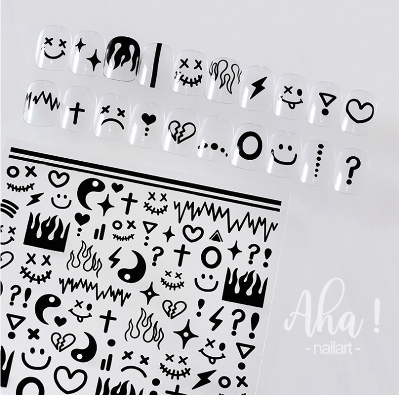 Black Blue Flame Smiley Love Stars Impressionist Drawing Line Flame Sticker NH19