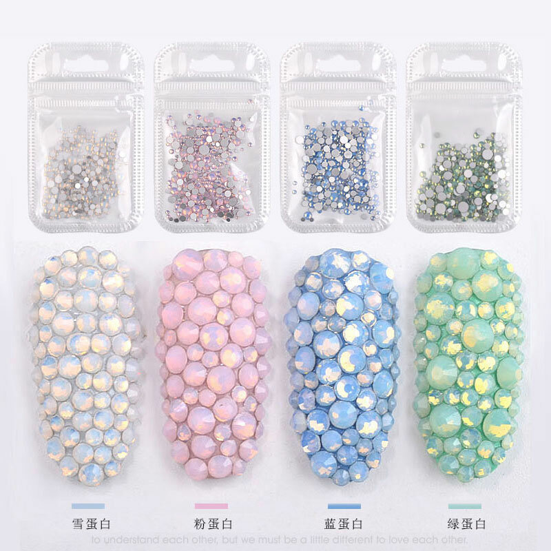 SS4-SS20 Flatback Opal Crystal Nail Rhinestones 4Colors Charm Nail Art Decor Set