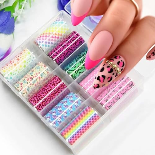 Leopard Print Nail Art Foils Transfer Stickers Spring Colorful Flower Leopard