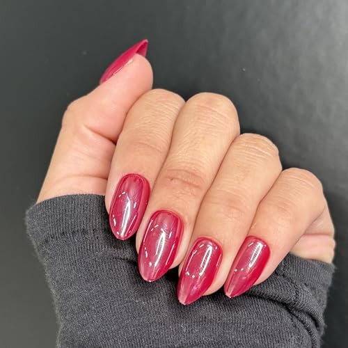 RED BABE Press-On Nails by | Short Almond Red Chrome Nails Red Babe