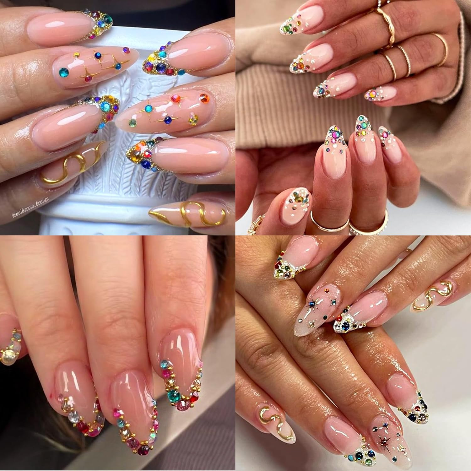 1140Pcs Colorful Rhinestones Nail Art Charms Sparkling Flatback Nail Rhinestones