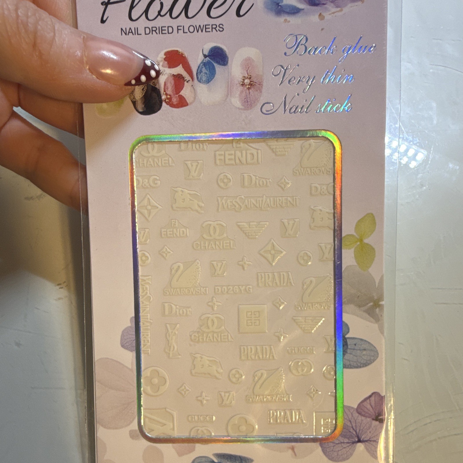 Glow in the dark designer logo nail art decal sticker sheet