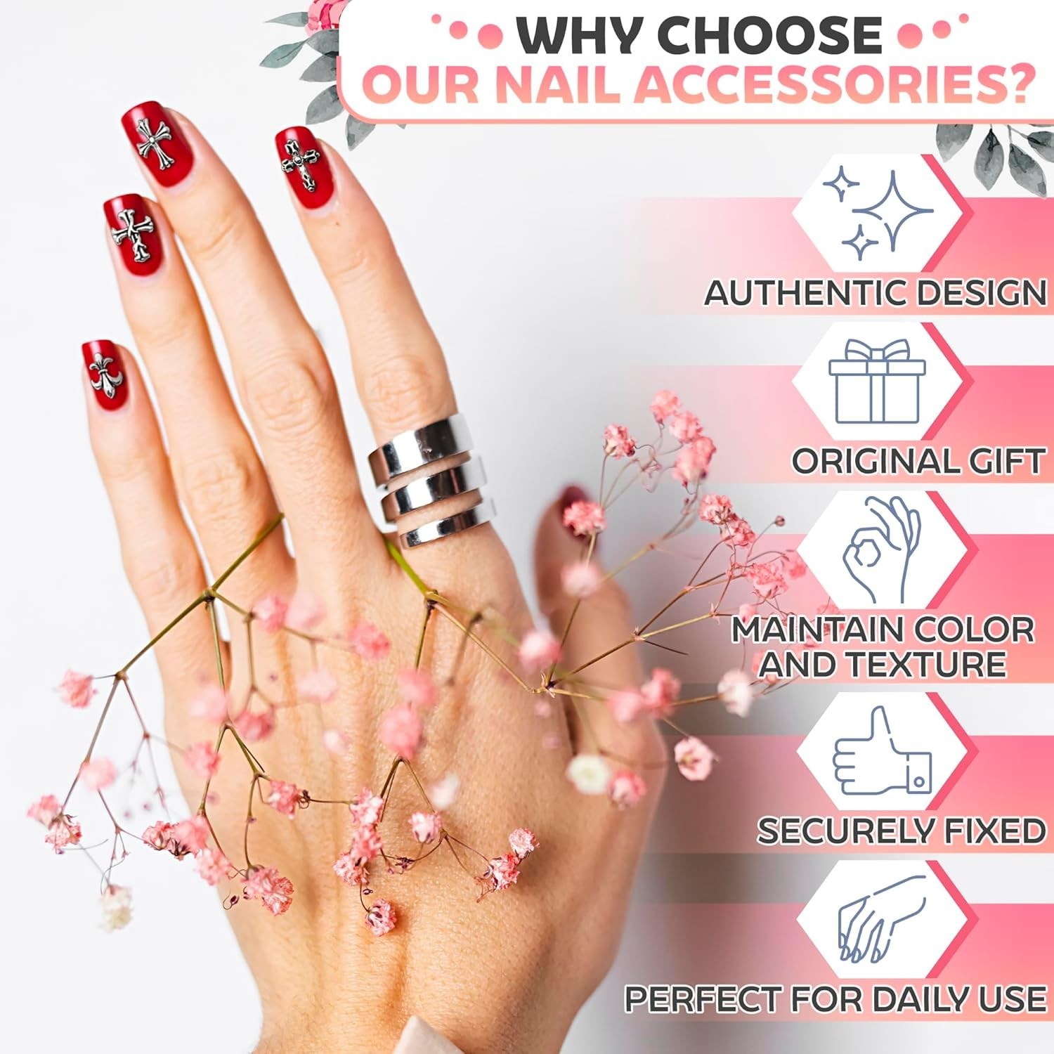 Silver Cross Nail Charms 120pcs for DIY and Salon Nail Designs