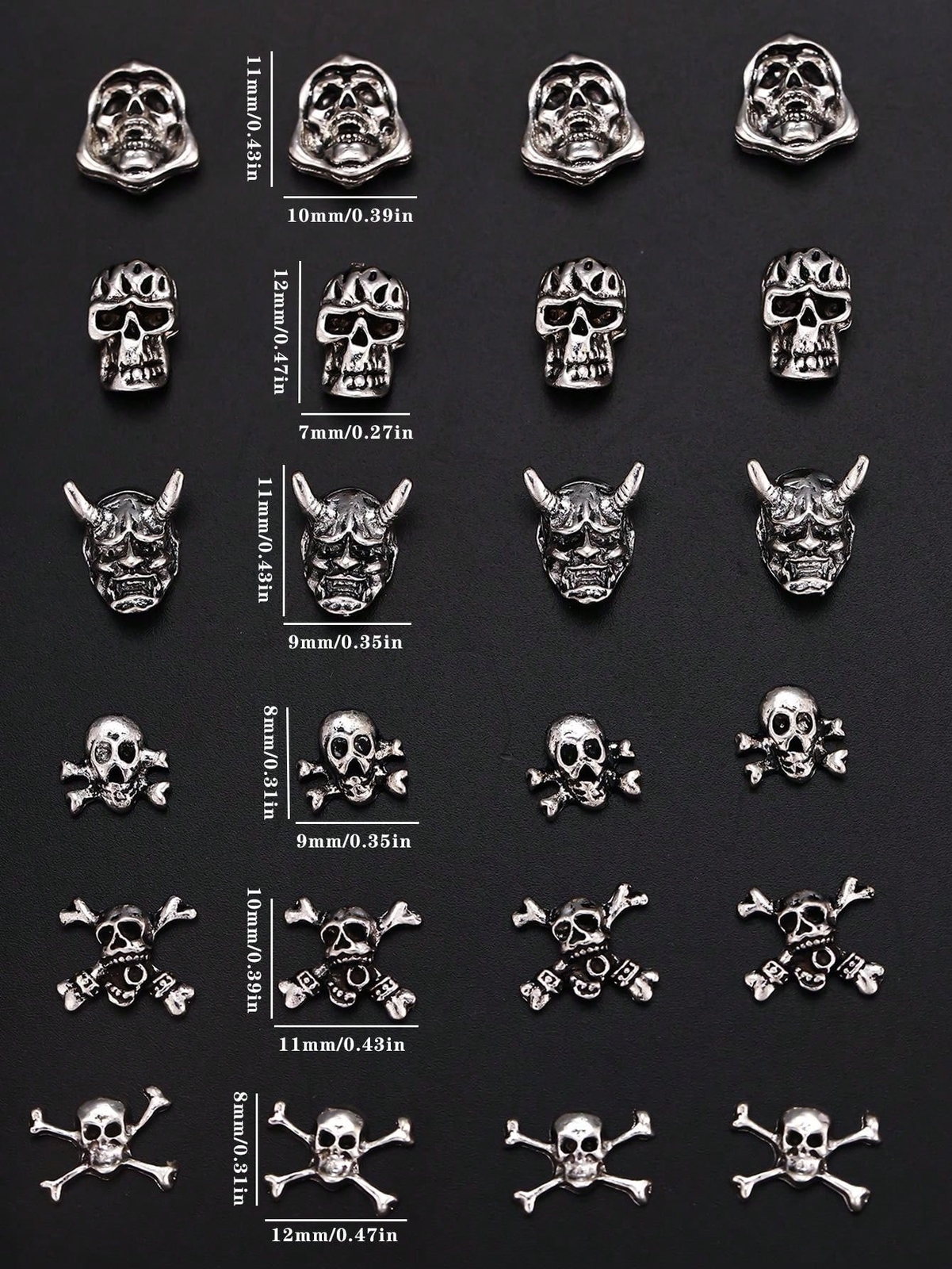 24pcs/Set Dark Skull Shaped Alloy 3d Nail Art Decoration Accessories