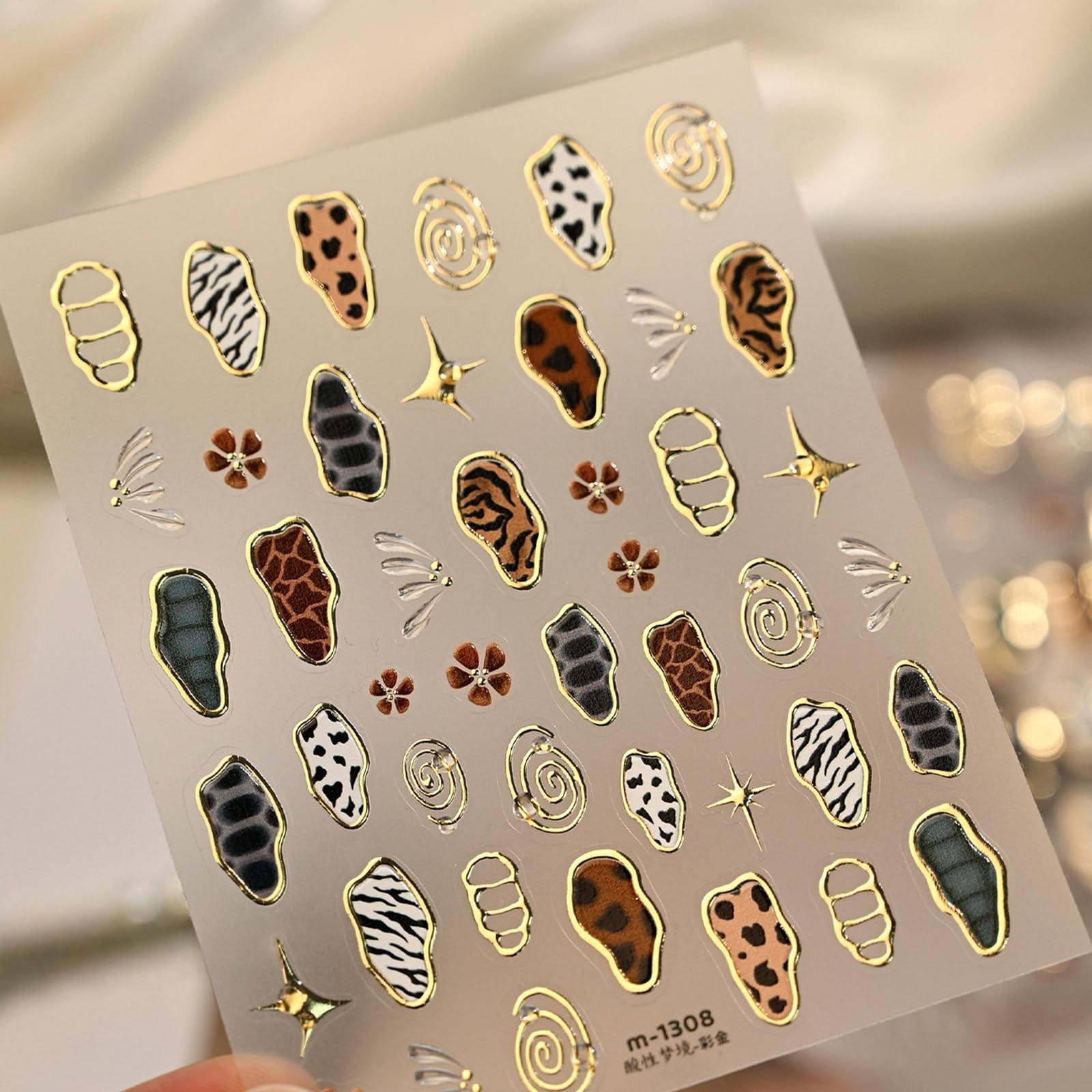 French Leopard Print Nail Art Stickers Chromatic Gold Nail Decals Leopard Pri…