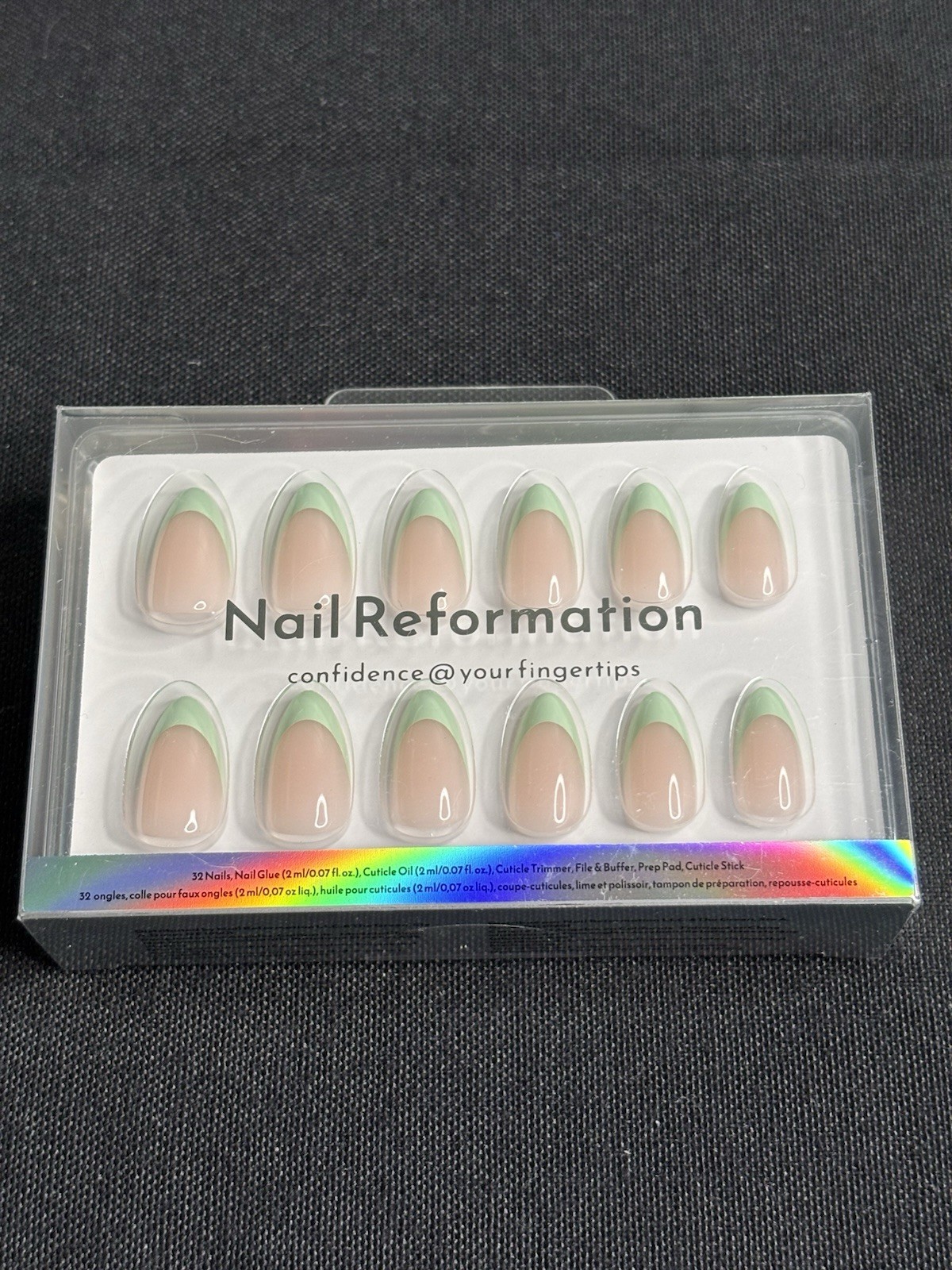 Nail Reformation Nude Green French Almond Press-On Nails Kit Glue Included AS190
