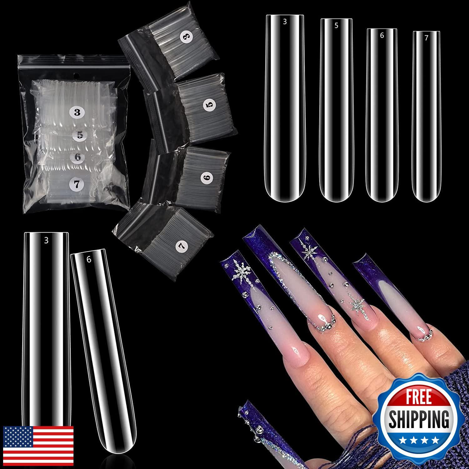 Clear Tapered Square Refill Nail Tips, XXXL Extra Long Straight Gel Acrylic N