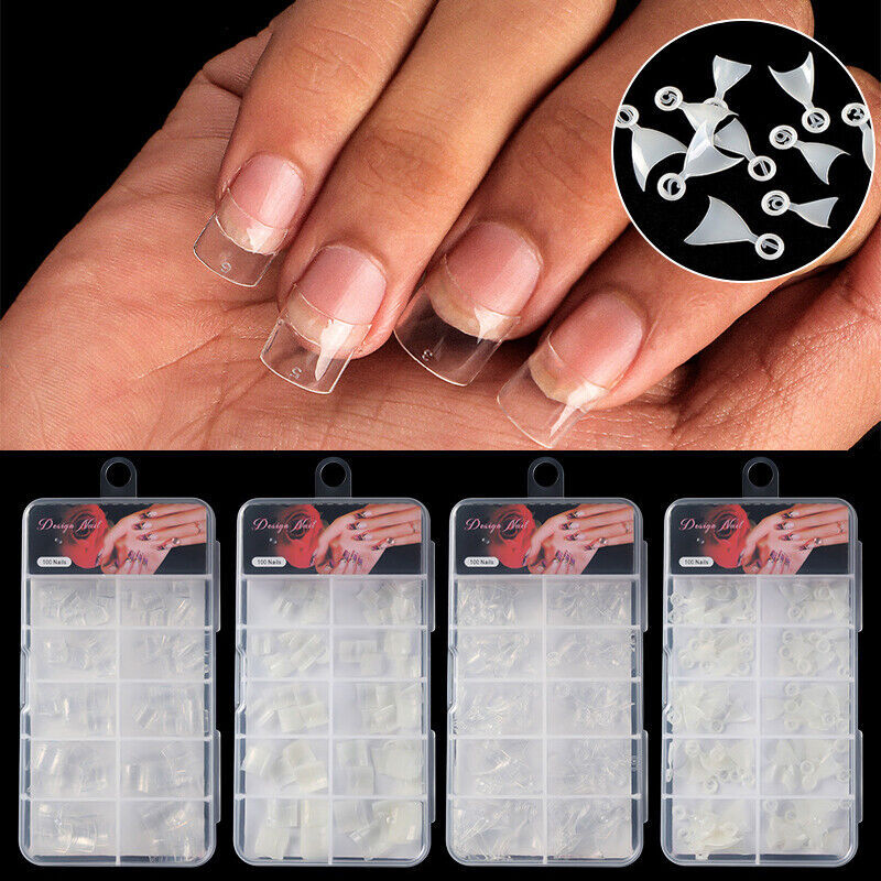 100PCS Box Nail Tip French Fake Art Nails Half Cover Artificial Acrylic Short