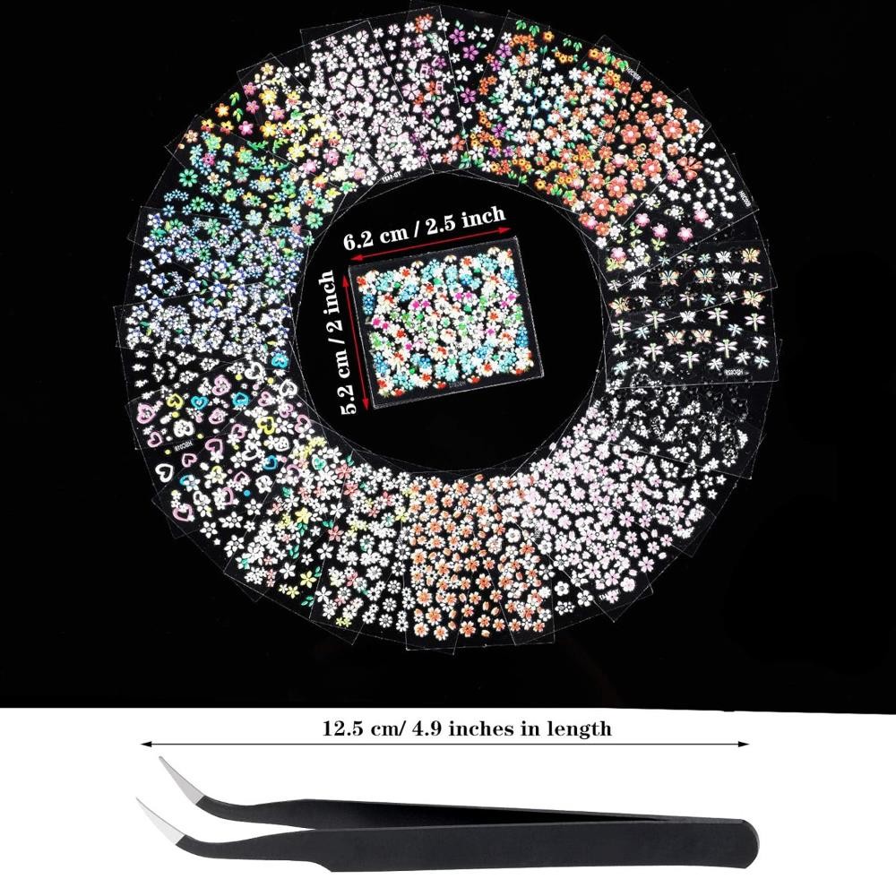 Blulu 5000 Pcs Flower Nail Stickers 100 Sheets 3D Self Adhesive Nail Stickers