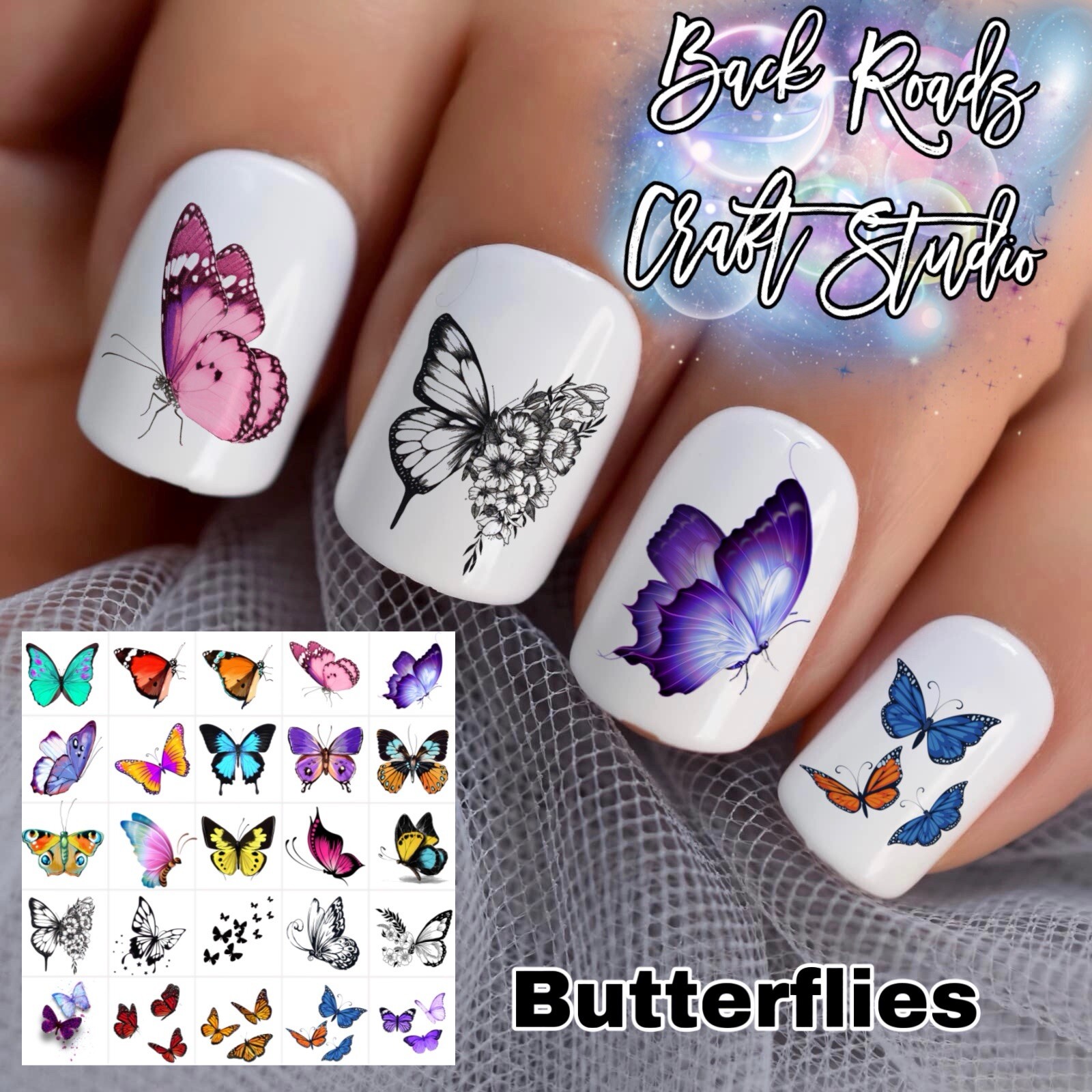 Butterflies Waterslide Nail Art Decals Set Of 50 Instructions & Bonus