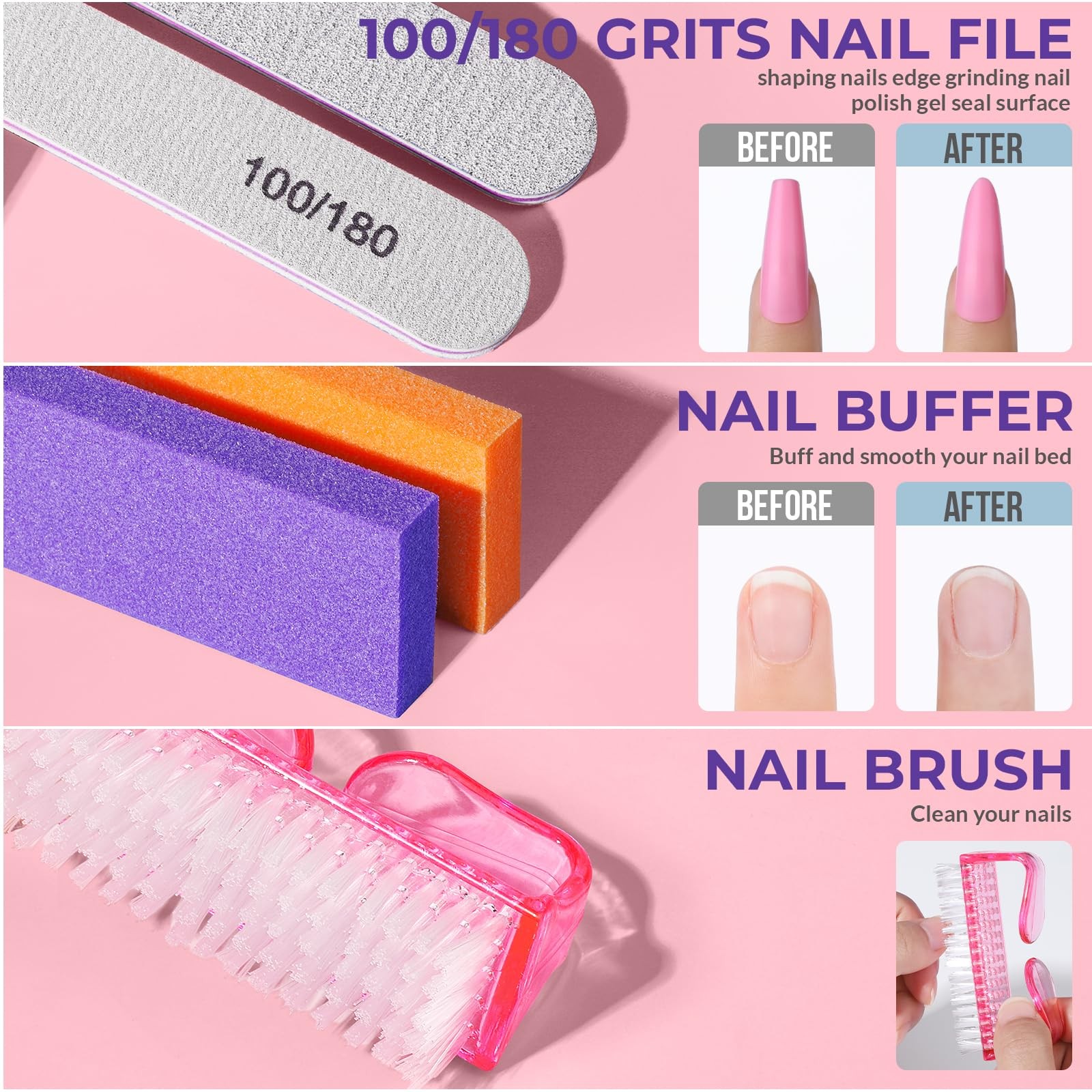 Teenitor 10Pcs Nail Soaking Bowl Kit 2 Soak Off Medium, pink