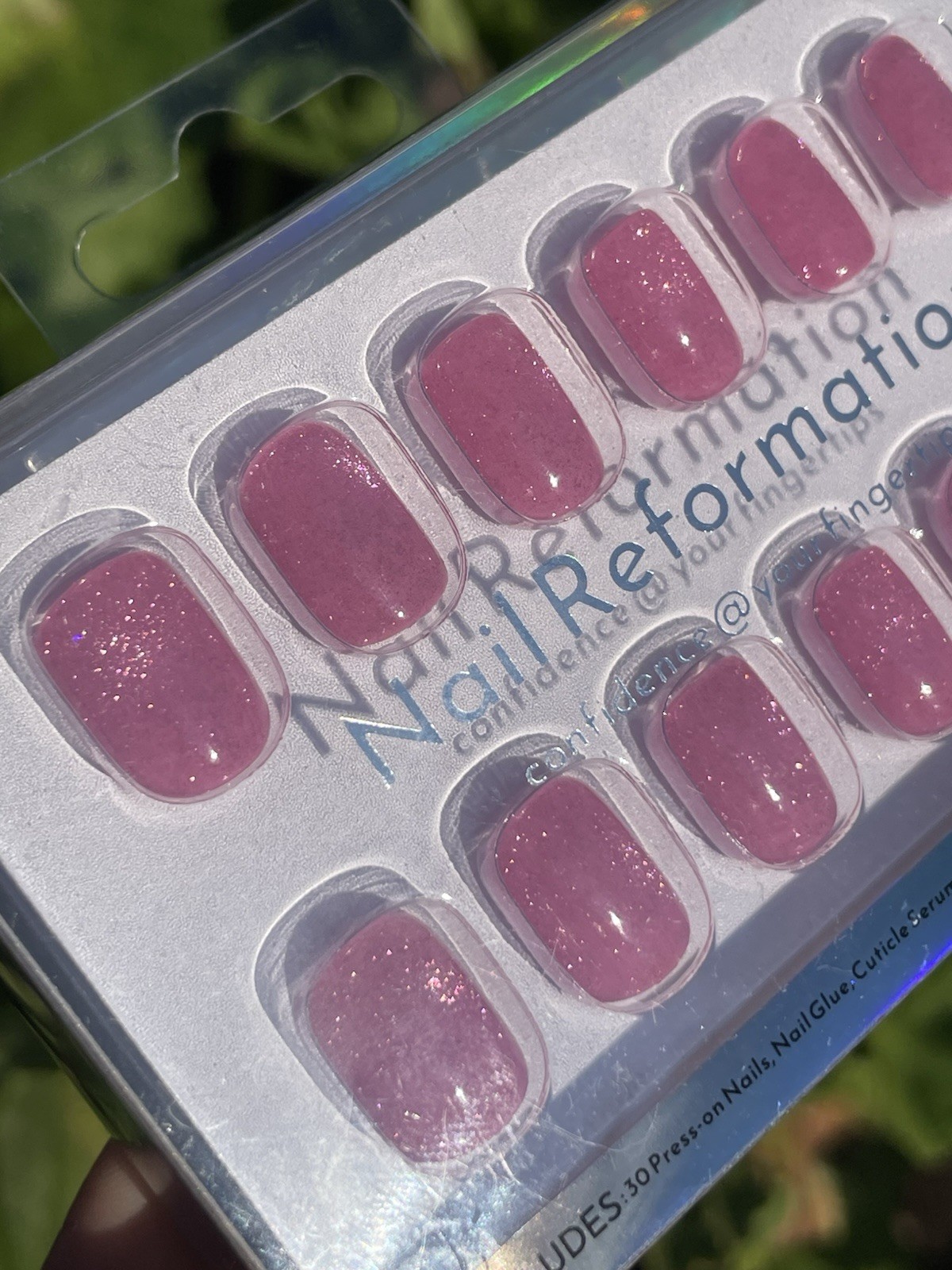 Salon Quality Nail Reformation 30 Pieces Of Press On Nail S002 Pink Glittery