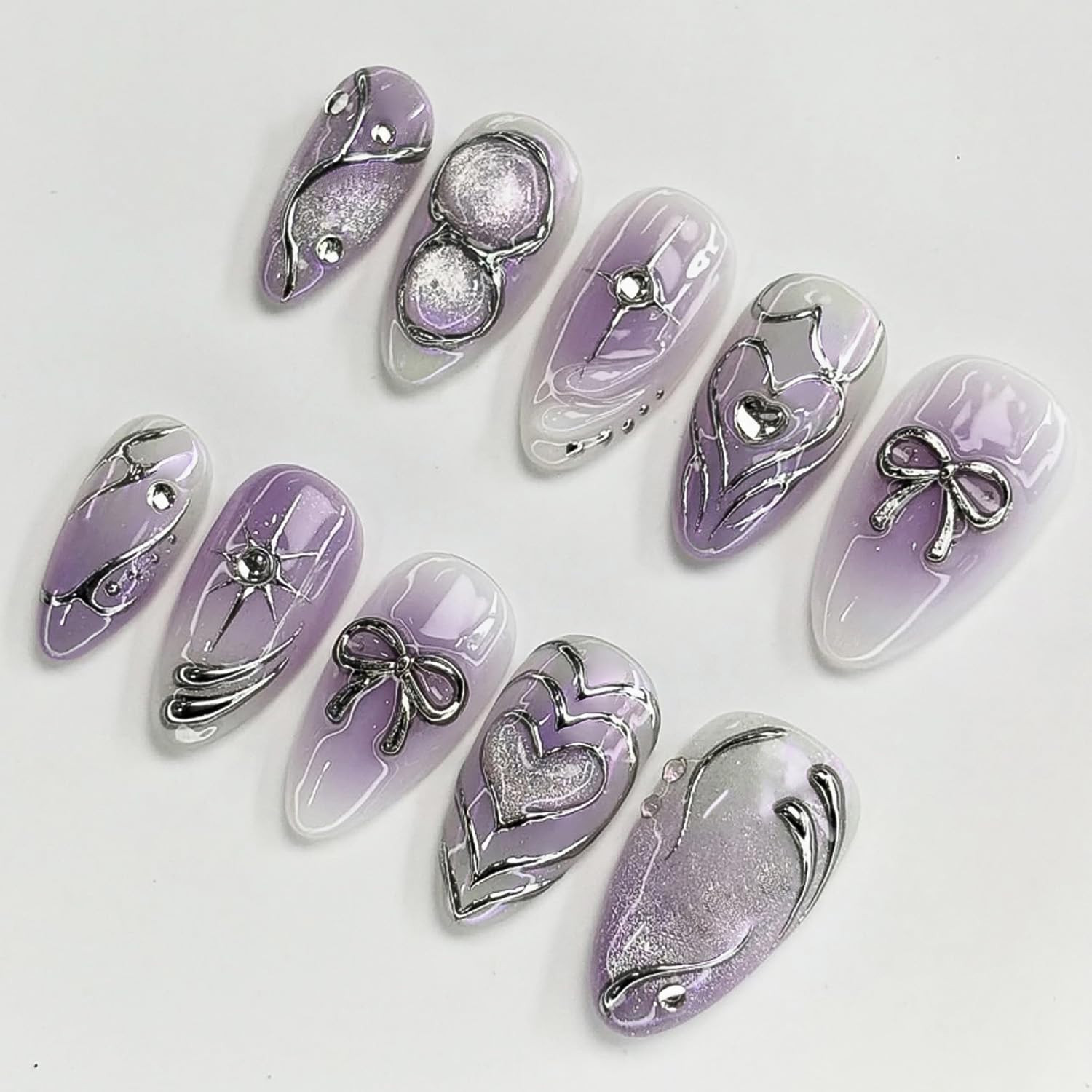 30Pcs Valentines Press on Nails Short Oval Fake Nails with Pink Wavy Stripes Ful