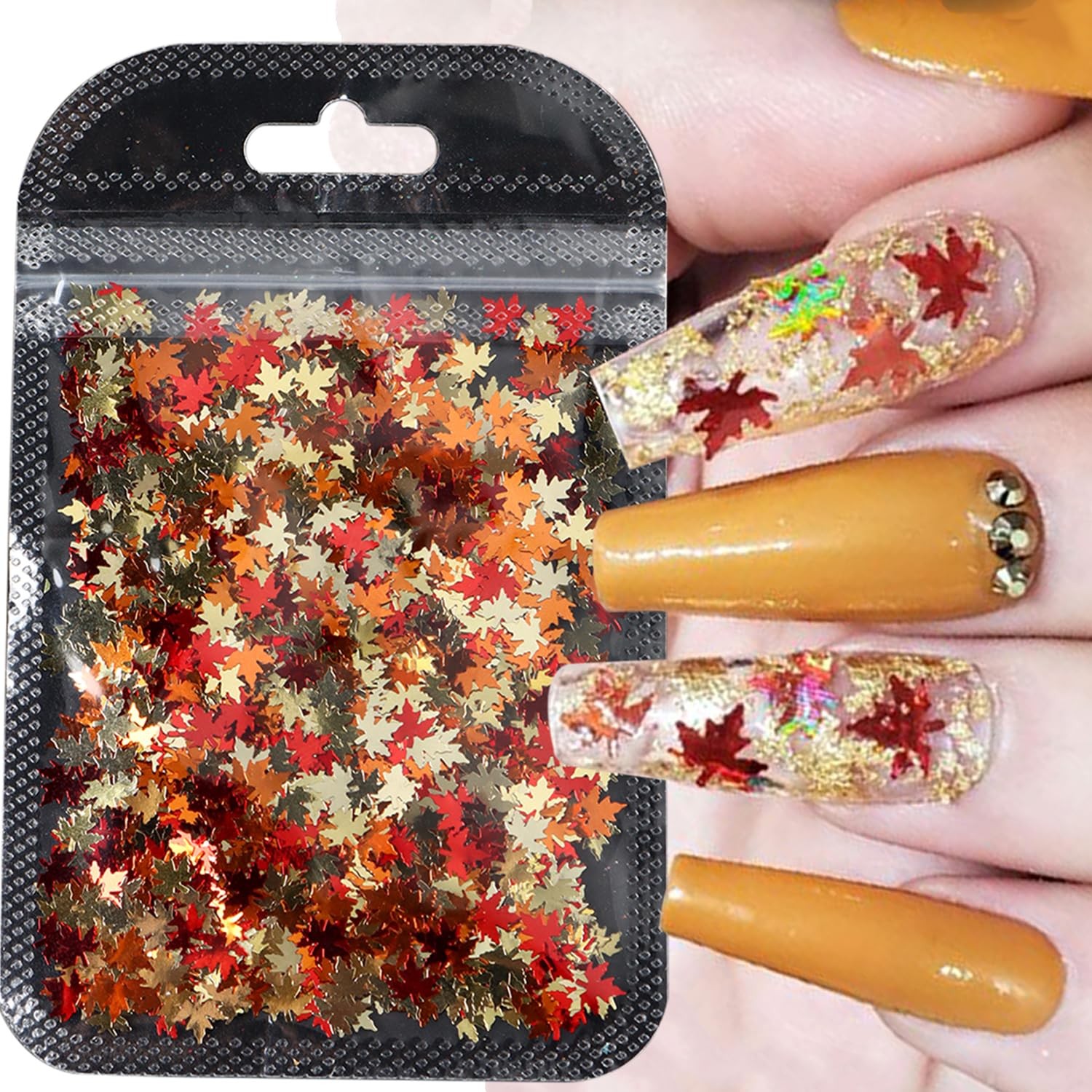 Fall Nail Art Glitters Shiny Mixed Golden Maple Leaf Nail Sequins Holographic…