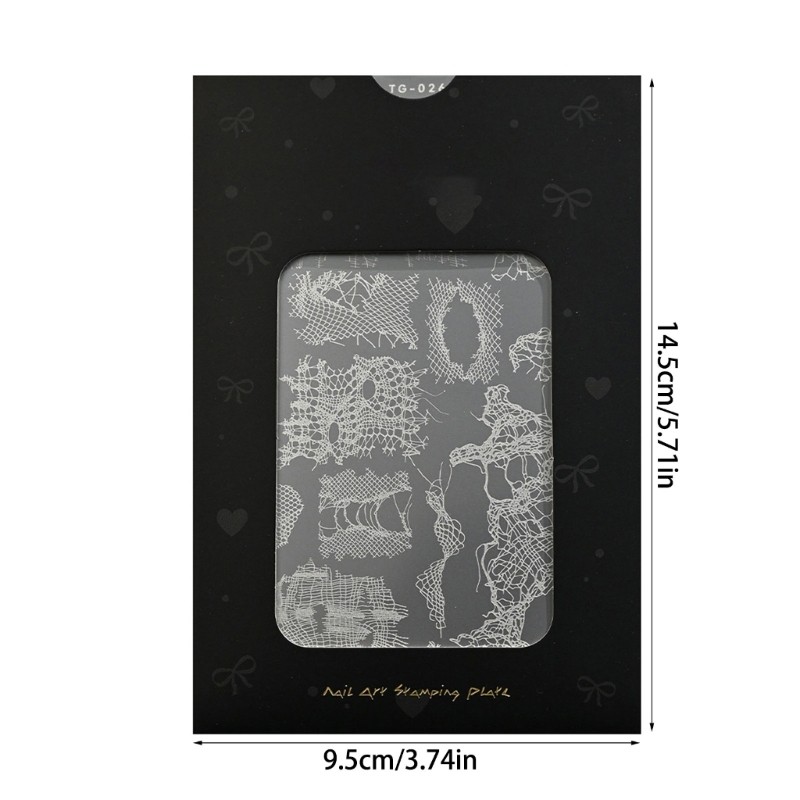 Reusable Nail Plate Checkered Lace Pattern Manicure Stencil Easy Transfer Design