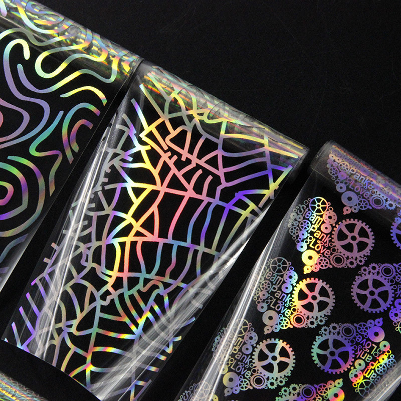 8 Sheet Holographic Nail Foil Punk Geometric Nail Art Transfer Stickers Glitter