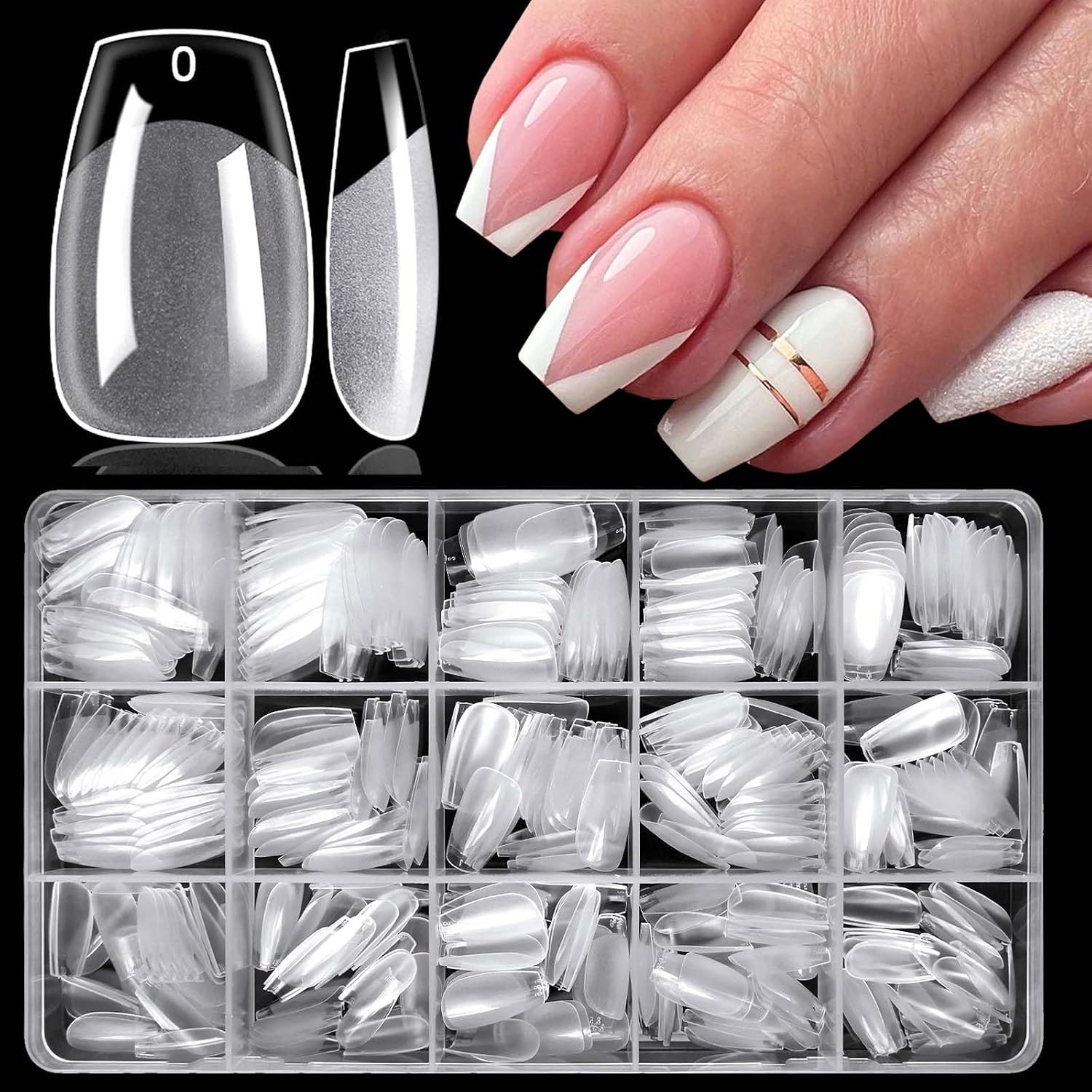 360Pc Short Coffin Nail Tips Clear Fake Nails, Coffin Gel Nail Tips Full Cover A