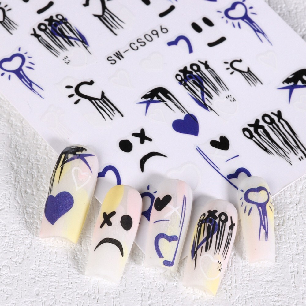 6Pcs Clown Nail Sticker 3D Halloween Candle Star Comic Heart Flame Graffiti NS52