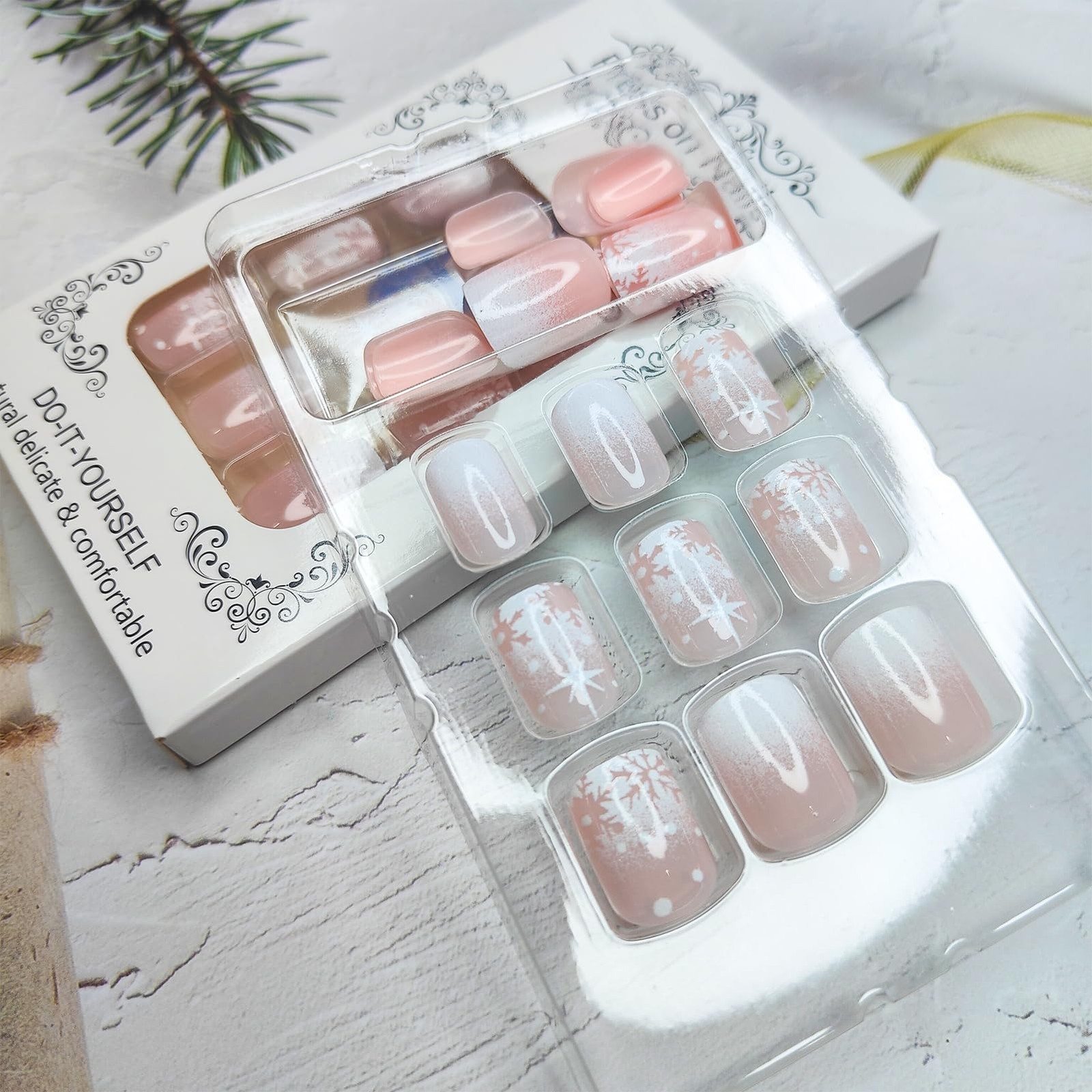 Mkwntg Christmas Press on Nails Short square Fake Short, Multicolor