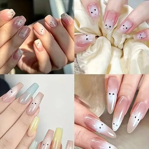 2 Sheets Cute Cat Nail Art Stickers, 5D Embossed Self-Adhesive Colorful Little