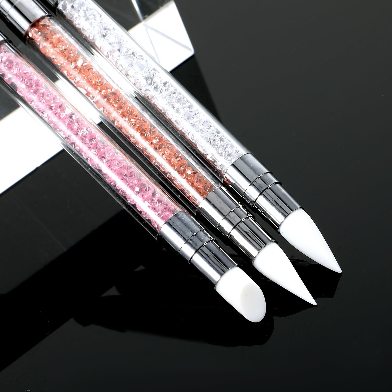 3 Pcs Nail Art Sculpture Pen, Dual Tipped Silicone White, Pink, Orange