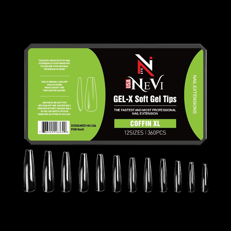Nail Gel-X Natural Box of Tips 12 Size NeVi USA (Coffin XL )
