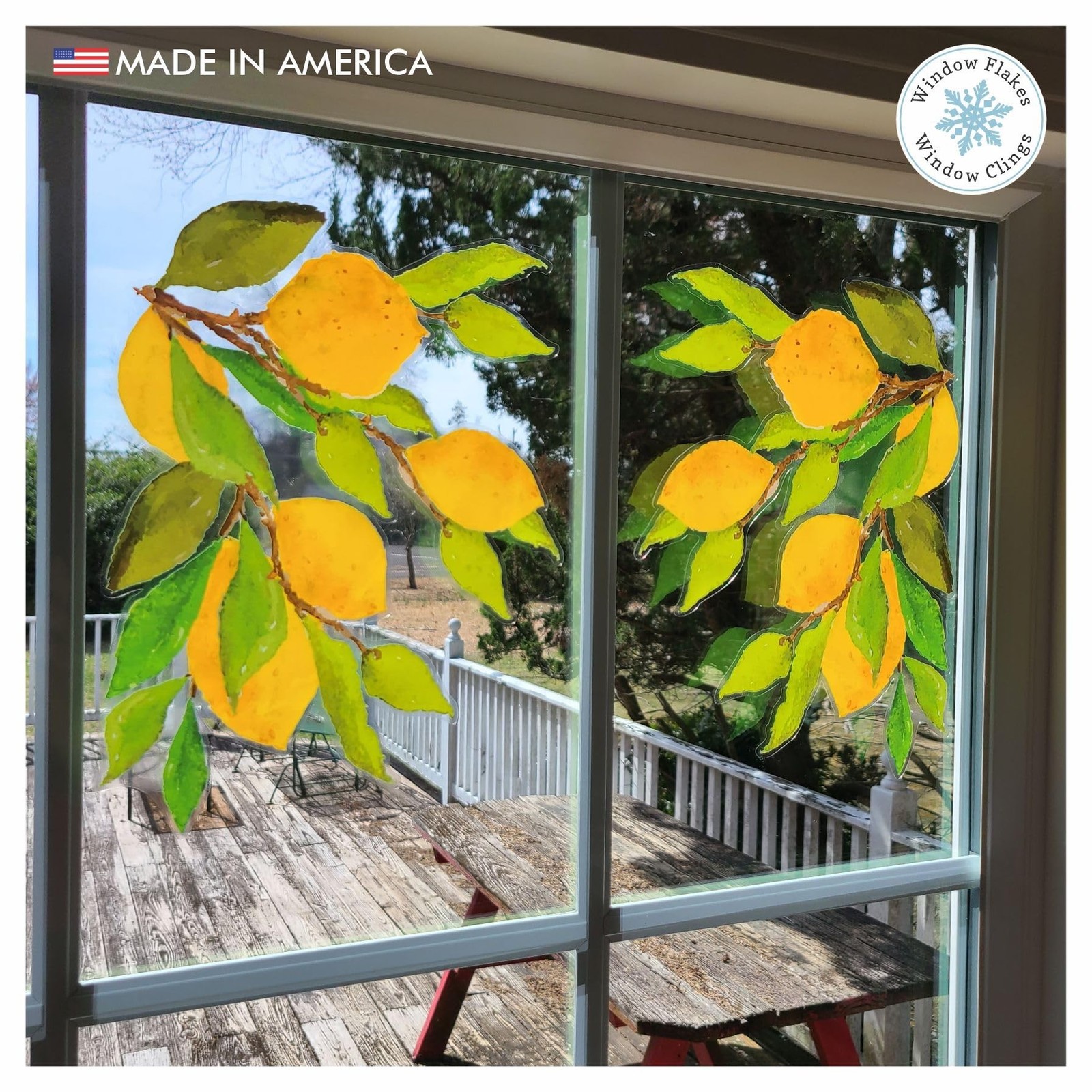 Lemon Branch Window Cling Sticker Decals for Home Décor and Kitchen Glass D
