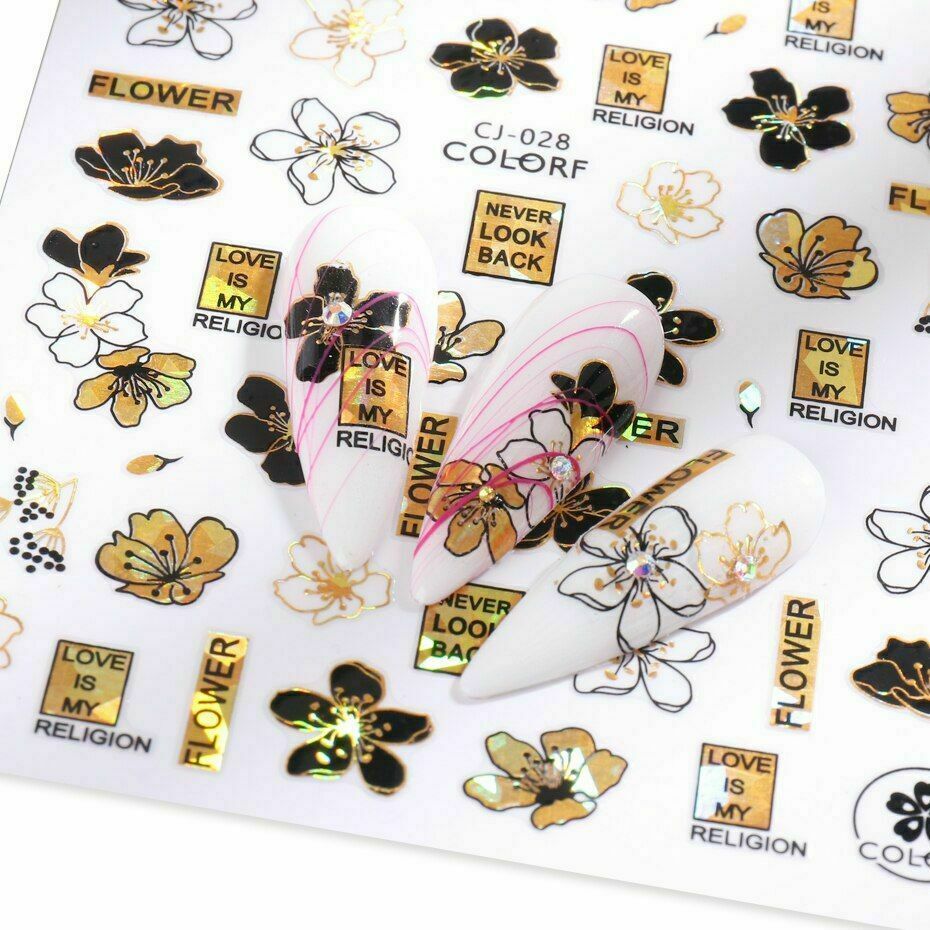 Laser 3D Nail Art Stickers Holographic Daisy Flower Happy Honey Bee Slider ns18