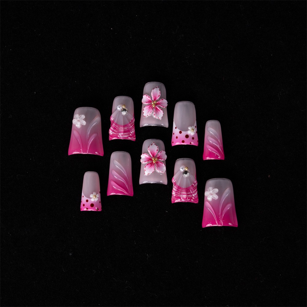 10pcs Fairy Handcrafted Pink Ombre Press On Nails Short Square Nail Art Gift