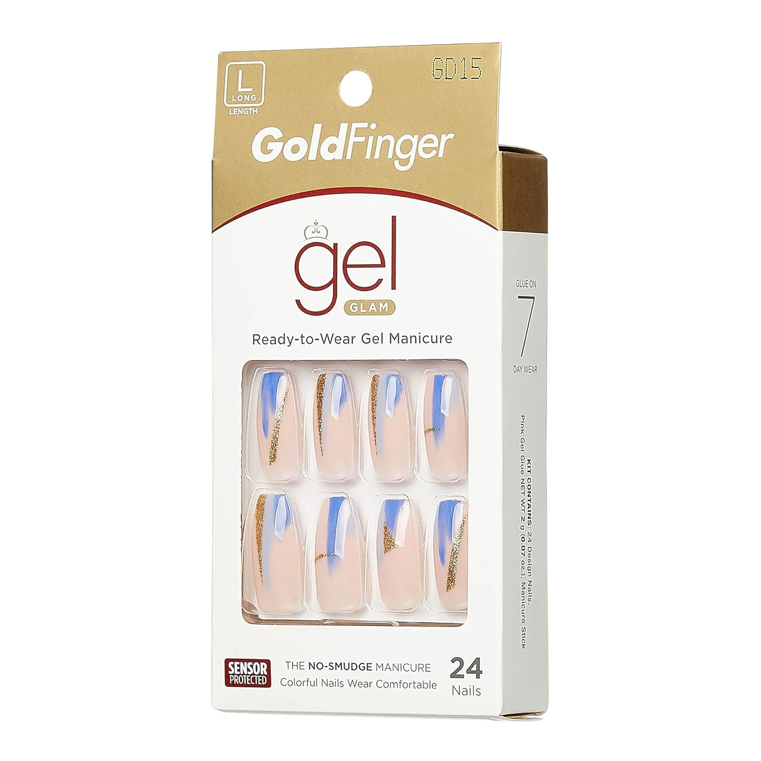Gold Finger Gel Glam Nail Press On Gel Kit Polish Free Manicure Long Length GD15