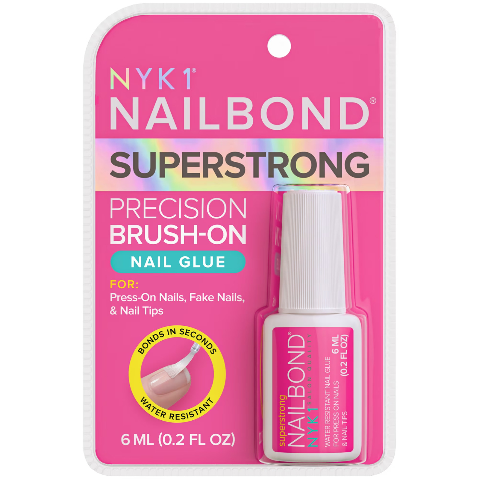 NYK1 NailBond Super Strong Brush On Nail Glue for Press On Nails 6ml 0.2 oz