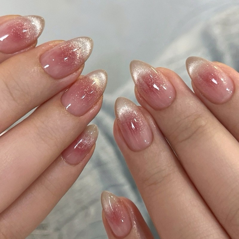 24Pcs Short Oval Blush Pink Press on Nails Simple Design Acrylic Full Cover Tips