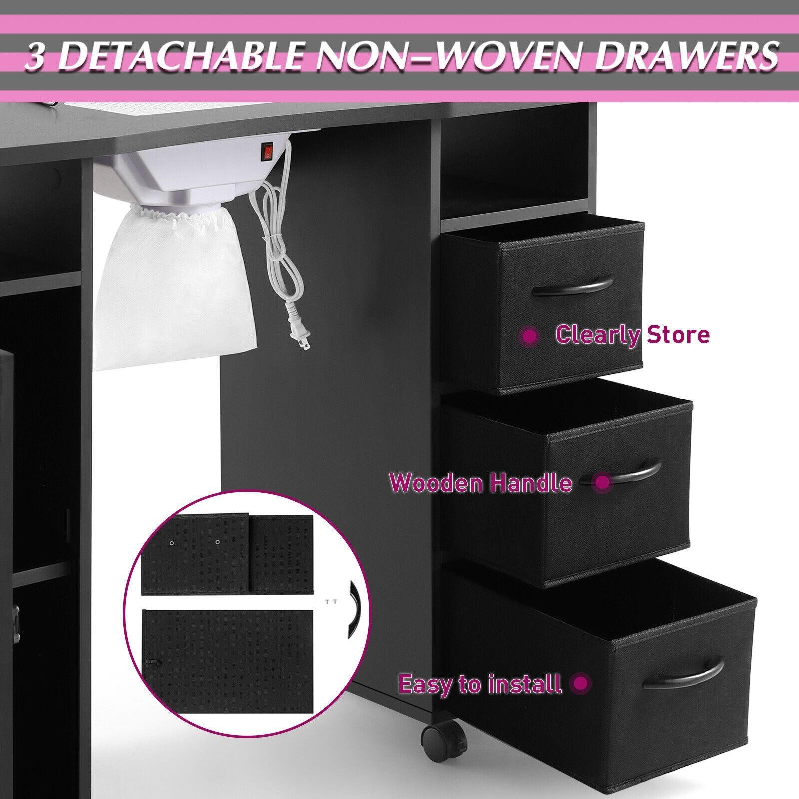 Manicure Table, Nail Beauty Manicure Desk, Wrist Cushion,Storage Drawers, Wheels