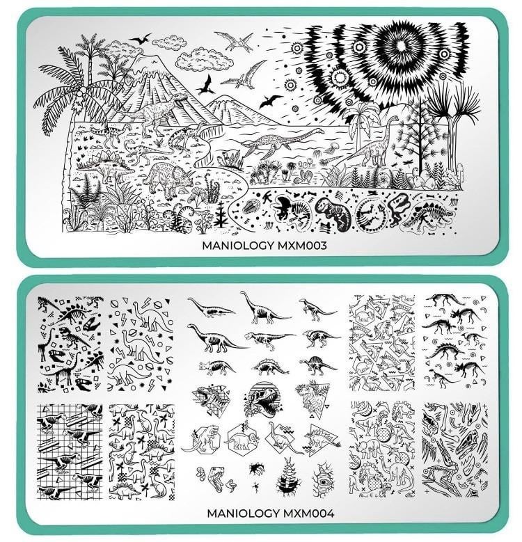 HTF Maniology MXM003 & MXM004 Dinosaur Jurassic Park Nail Stamp Plates Lot