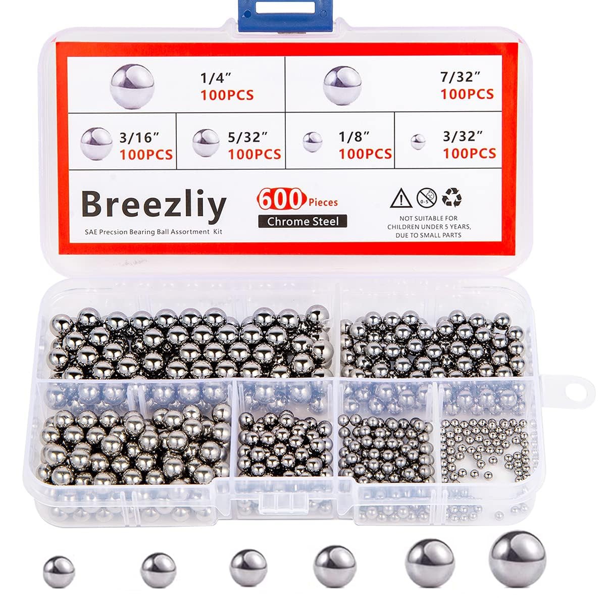 Breezliy 600 Piece 6 Sizes Assorted Loose Bicycle Bearing Balls 1/4 7/32 3/16…