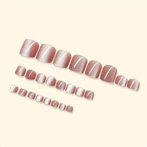 24 Pcs Press on Toenails Short Square – SHUXILIN Cute Pink Glitter Fake Toe