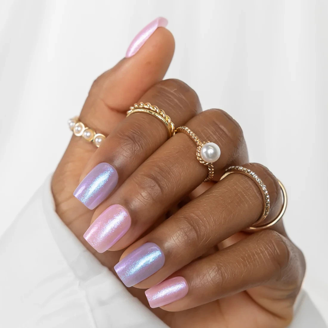 Red Aspen Press On Nails-Twilight Tides, Trina-Short Coffin-Pink Purple