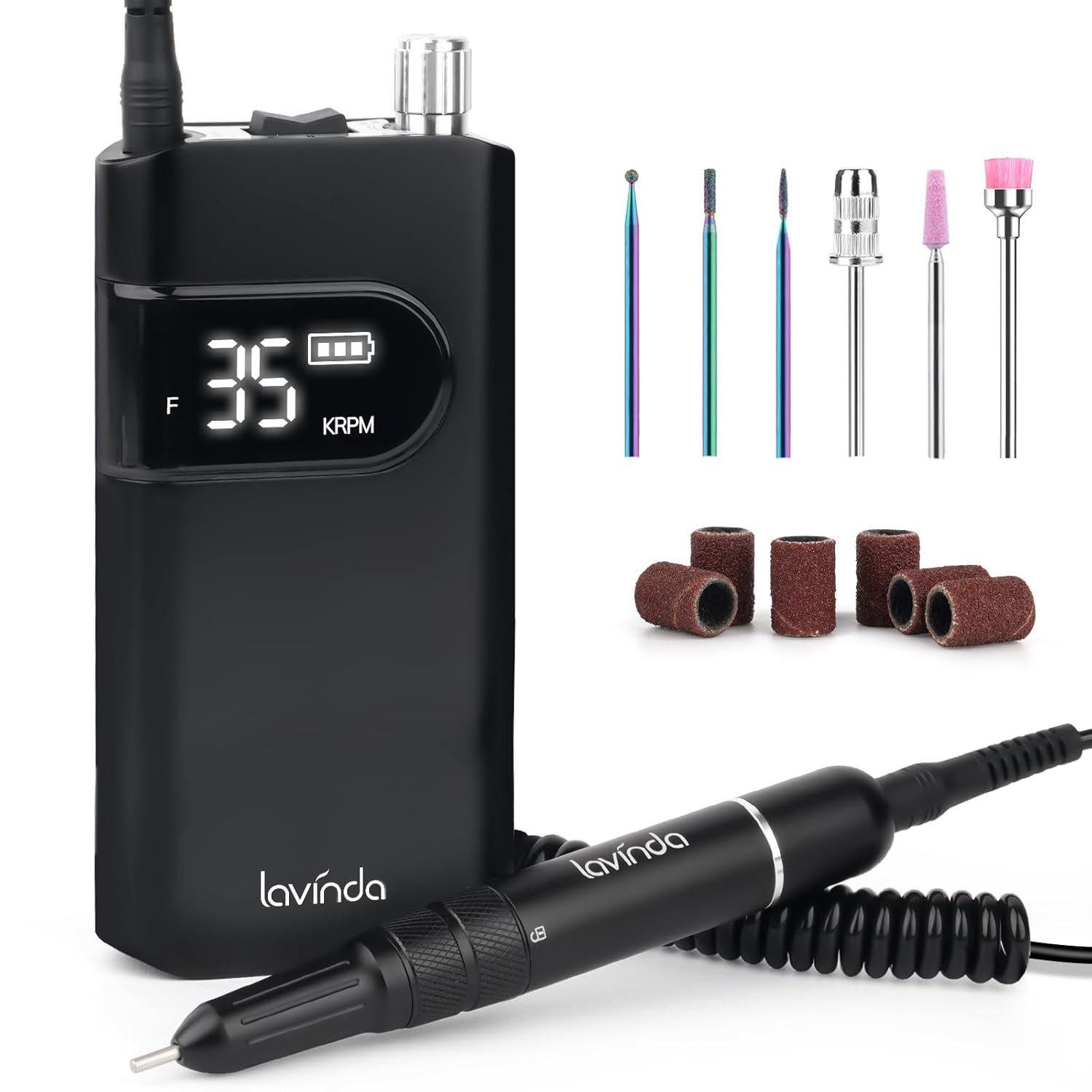 Lavinda 35000RPM Electric Nail Drill, Cordless Nail Drill Machine – Black