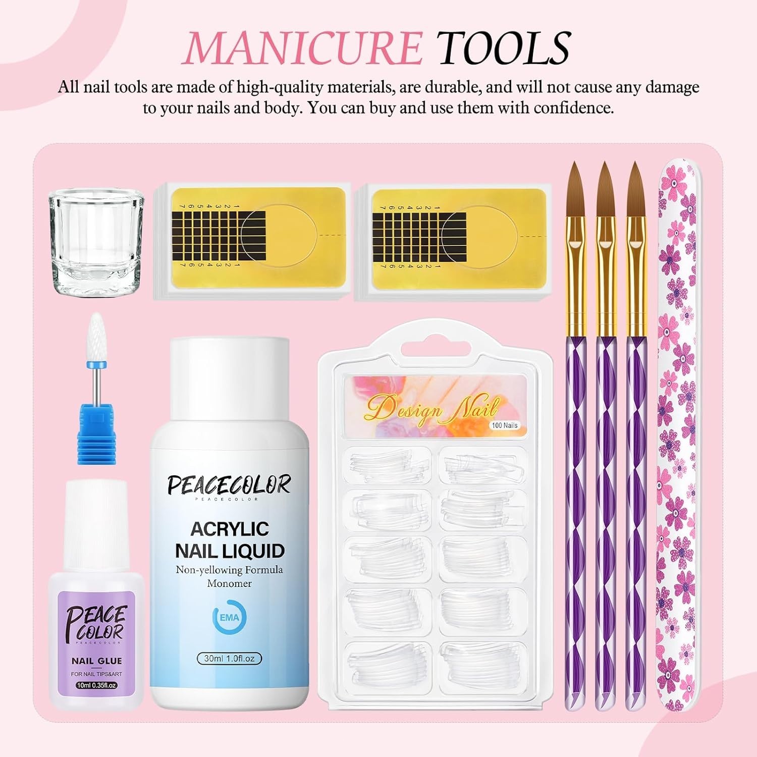Acrylic Nail Kit for Beginners with Clear/White/Pink Acrylic Powder Set