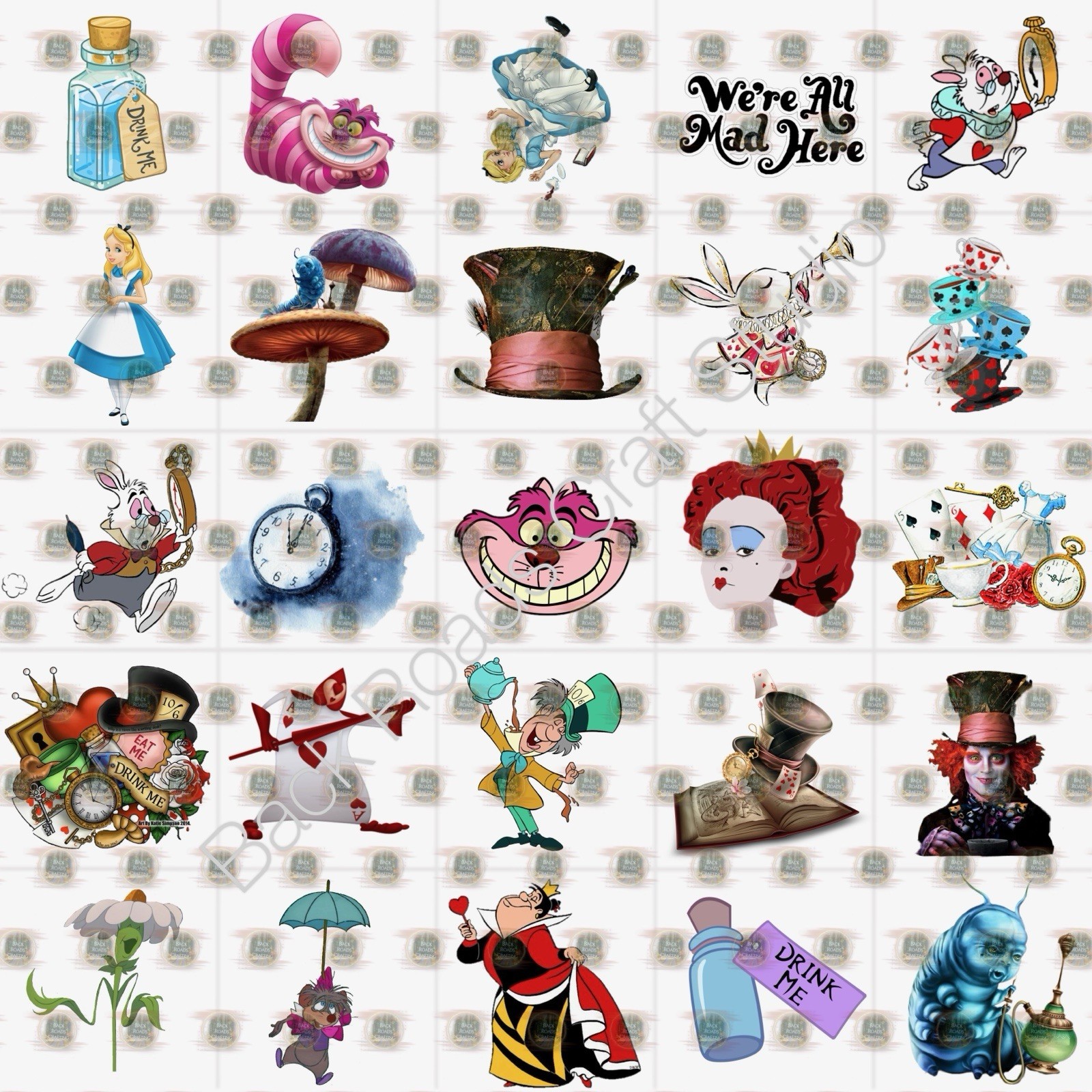 Alice In Wonderland Waterslide Finger Nail Decals Instructions (set of 50) JS