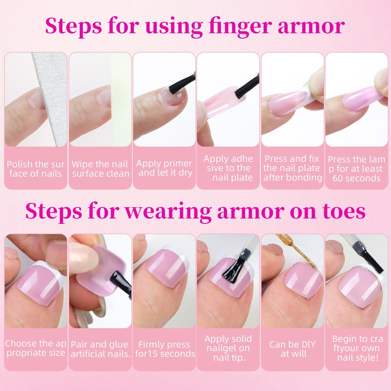 144 Pcs Black French Tip Press on Nails & Press on Toenails Set, Medium Squar…