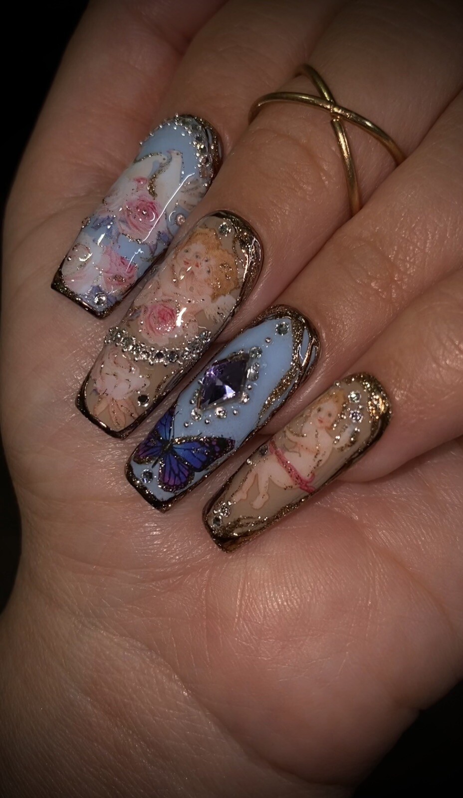 Long Press On Nails Handmade With Crystals Butterflies