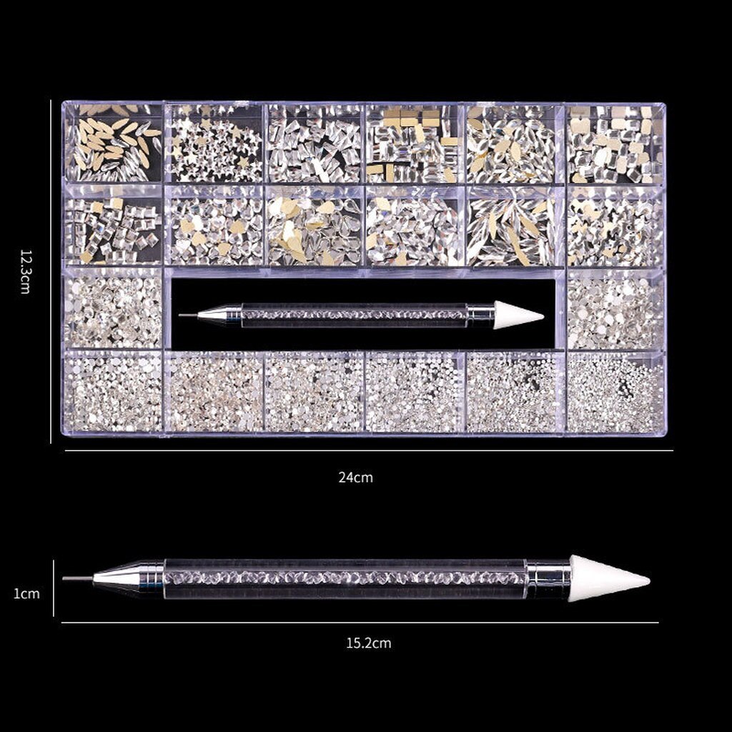 3100PCS/Boxed Luxury Rhinestone Nail Art Jewelry Set Glass Nail Crystals Box