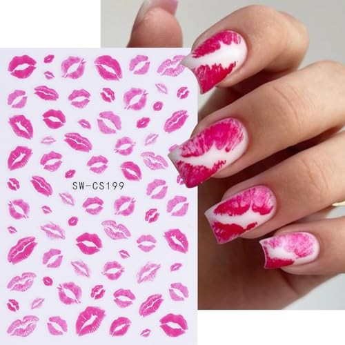 Valentine’s Day Nail Art Stickers Pink Sexy Lips Nail valentines style1