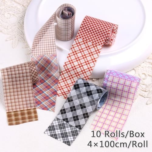 10 Rolls Plaid Nail Art Foil Transfer Sticker Decals Colorful Red Plaid