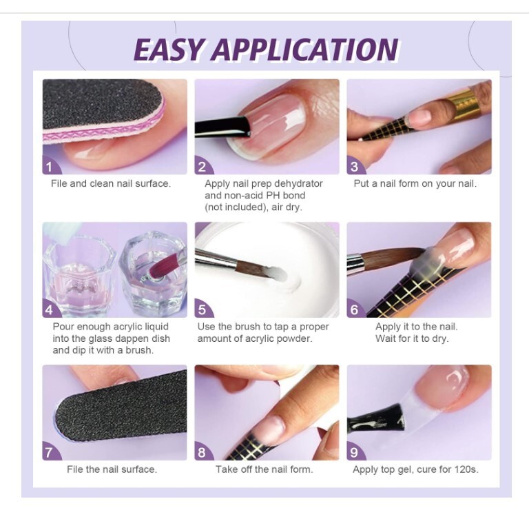 SAVILAND Acrylic Nail Kit – Clear Powder & Liquid Set With Brush, Forms, Tools f